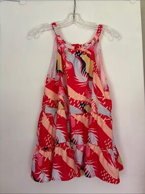 Bright Tropical Print Halter Tunic Top in Red, Pink & Blue Size L